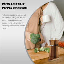 Salt and Pepper Grinder Set,Wooden Salt and Pepper Mill Shaker Easy Adjustable Ceramic Coarseness Large Refillable
