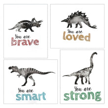 4-częściowa grafika ścienna z dinozaurami do pokoju małego chłopca, plakaty do pokoju dziecięcego, motywujące
