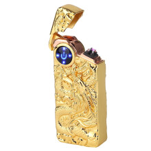 Accendino a doppia ricarica ad arco, elegante e alla moda, con sensore di impulsi tattile, colore oro.