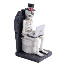 Spooky Skeleton Figurine on Toilet with Laptop for Halloween Decor Resin Ornament Gift Item