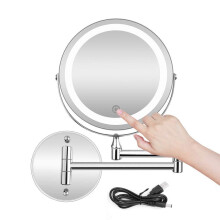 Wall Mounted Makeup Mirror with Touch Screen and Dual Power USB or Battery for Bathroom Grooming