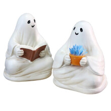 2 st/läsande spöke i harts - dekoration för utomhusträdgård - heminredning - present till Halloweenfestivalen
