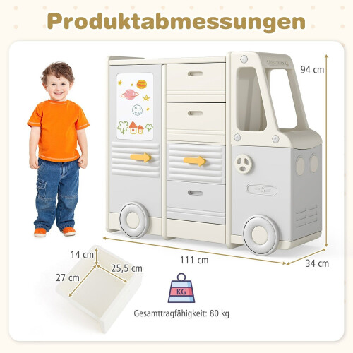 Spielzeugregal mit Whiteboard, Bus-Design, 4 Schubladen 1