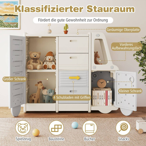 Spielzeugregal mit Whiteboard, Bus-Design, 4 Schubladen 2