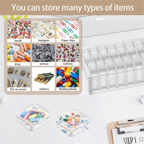 Bead Organizer Box, Small Rectangular Clear Bead Storage Containers Boxes with Hinged Lids and Labe 2