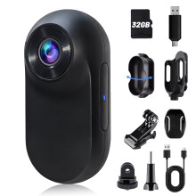 HOFAOUG Mini Body Camera, Thumb Size Mini Action Camera, Built in 32GB Storage Bodycam, Body Cam for Cycling, Travel, Outdoor Adventures(Matte Black)