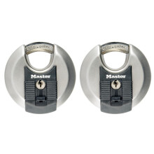 MASTER LOCK Pack of 2 High Security Disc Padlocks, Security Level 8/10, Outdoor, Keyed, Stainless Steel, Weatherproof, Shrouded Shackle