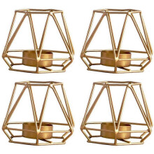 4 Pcs Metal Geometric Design Tea Light Votive Candle Holders, Hollow Tealight Candle Holders for We