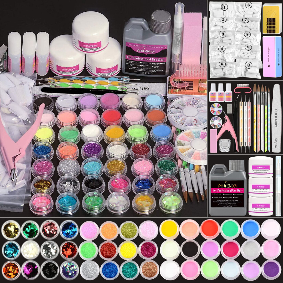 Phoenixy Acrylic Nail Kit, Full Set For Beginners Professional 42 In 1 Acrylics Powder With Nail Art Diy Manicure Tool Acrylic Nail Set Starter Gifts