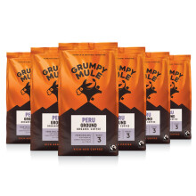 Grumpy Mule Peru Café Feminino Organic (Ground Coffee) with notes of Dark Chocolate and Citrus 200g (Pack of 6 - Total 1.2kg)
