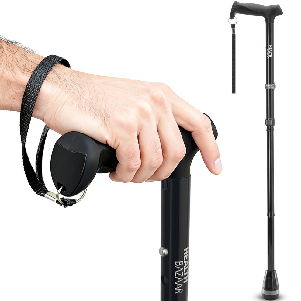 Healthbazaar All Terrain Walking Stick For Men & Women, Lightweight, Foldable, Adjustable, Shock Absorption, Collapsible Walking Stick For Seniors &