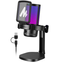 MAONO USB Microphone for PC, RGB Gaming Mic with Mute Button, Noise Cancellation Condenser Microphone with Gain knob for Streaming, Podcast, Recording