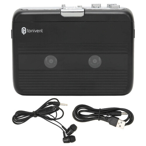 TON007B Bluetooth Cassette Player with Auto Reverse Function for Headphones, Stereo Cassette Player, Black