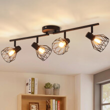 ANWIO Kitchen Lights Ceiling,4 Way Black Lounge Industrial Wall Lights-Adjustable SpotLights Ceiling Lights Wire Cage with E14 Base, Light Fittings C