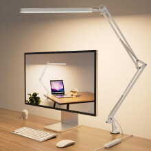 SKYLEO Desk Lamp - LED Desk Light - 5 Color Modes X 11 Brightness Levels - Adjustable Swing Arm - Timmer & Memory Function - 12W Study Lamp - White