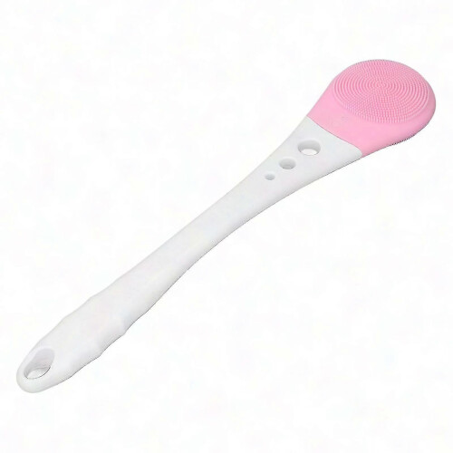 Soft Silicone Body Scrubber with Extended Handle - Waterproof Design for Easy Use (Pink) 2