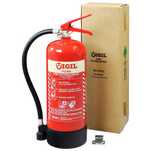 Vigil 6 Litre Foam Fire Extinguisher - Suitable for Class A & B Fires - For Office, Shop, Garage & Workplace - 21A 144B Rating - BS EN3 - Bracket Incl