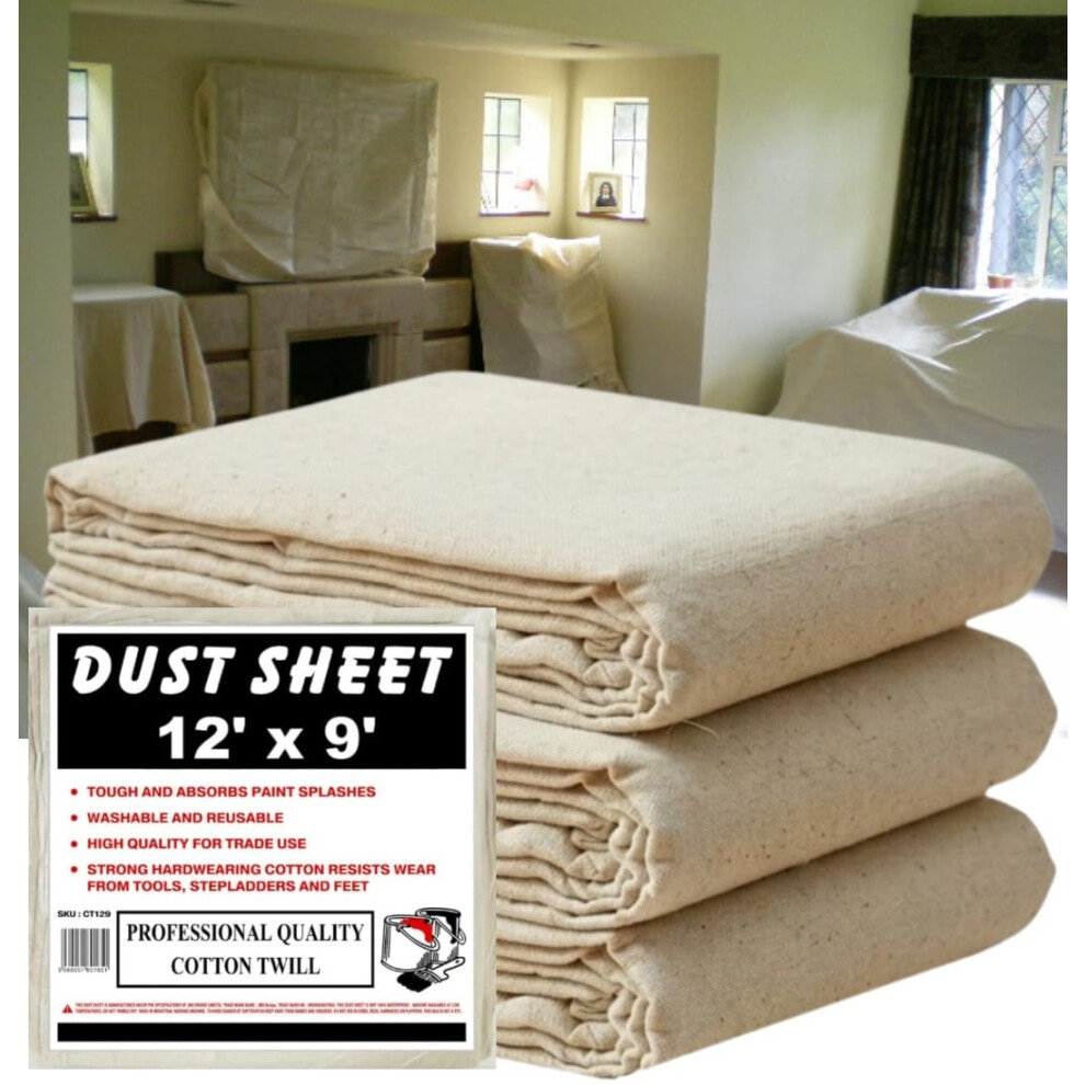 Jms Bridge 3 X Dust Sheets 100% Cotton Twill. Each Sheet Of Size 12Ft X 9Ft. ***Pack Of 3 Dust Sheets*** 5060051602337