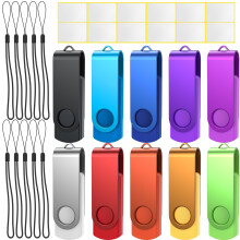 Uflatek USB Stick 8GB USB 2.0 Memory Stick Thumb Flash Drive 10 Pack Rotate USB Memory Sticks Metal Pen Drive USB Flash Drive with Tag and Lanyard for