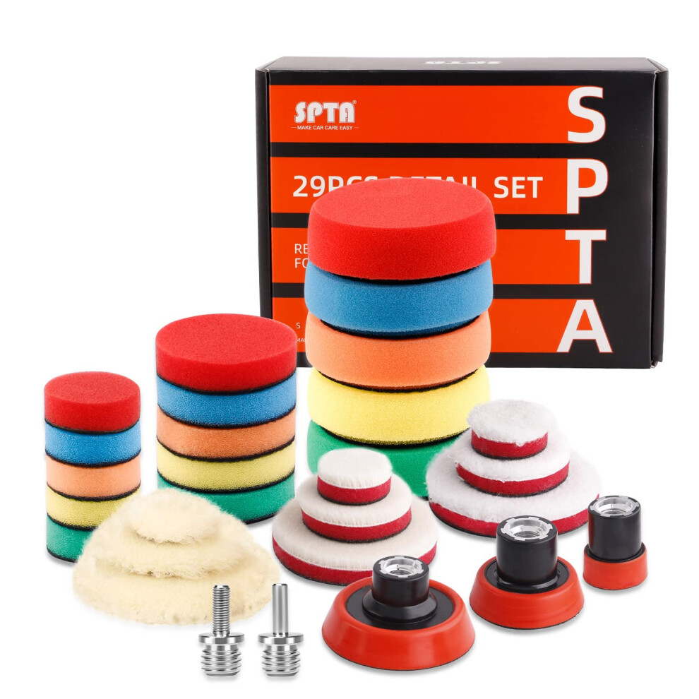 Spta 29Pcs 25Mm/50Mm/80Mm Polishing Pads Drill Buffing Pad Detail Polishing Pad Compound Kit With M14 Thread Backing Pad & Adapters For Car Sanding, 47177734