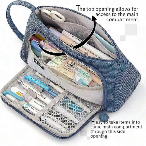 Soft-Touch Durable Pencil Case with Wide Opening - Easy Access Stationery Organizer Made from Polyester Material 2