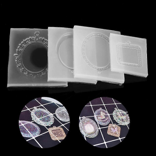 4 Pcs Oval Square Epoxy Resin Silicone Molds Pendant Making Moulds 2
