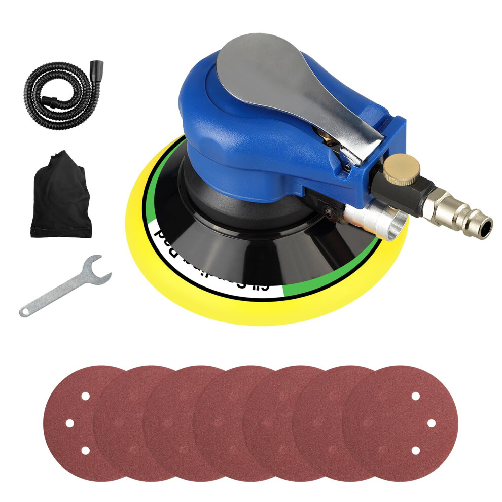 Uten 6" Air Random Orbital Sander Dual Action Pneumatic Palm Sander With Speed Regulation With 7 Pcs Of Sand Paper 6974929176112