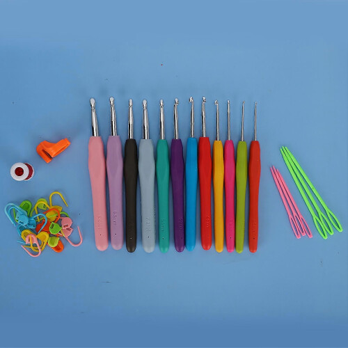 12Pcs Crochet Hook Set with Sewing Needle Ring Cutter Sewing Knitting Tool Kit Accessories 1