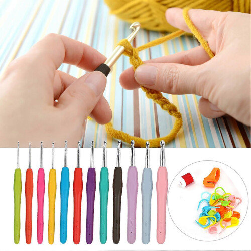 12Pcs Crochet Hook Set with Sewing Needle Ring Cutter Sewing Knitting Tool Kit Accessories 2