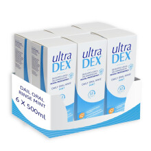 UltraDEX Daily Oral Rinse 6 x 500ml - Alcohol Free Mint Flavoured Mouth Wash for Bad Breath. 12 Hour Fresh Breath Confidence. Vegan Friendly Whitening