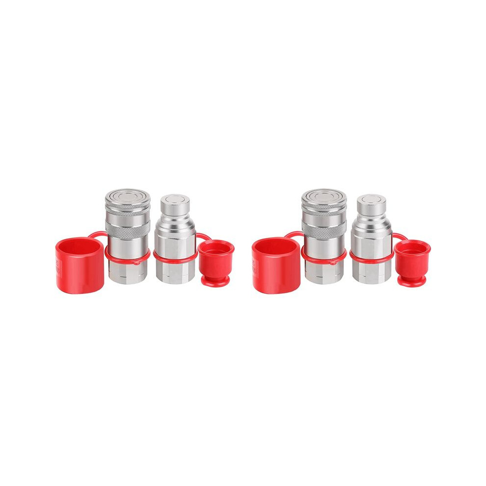 1/2Inch Npt Hydraulic Coupler Skid Steer Flat Face Quick Connect Couplings With 4Pcs Dust Cap 6031891315854
