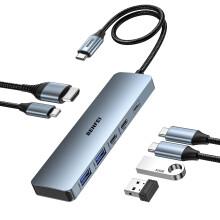 BENFEI USB C HUB 6-in-1 with HDMI(4K@60Hz), 100W Power Delivery, 10Gbps 2*USB-A and 2*USB-C, Silicone Cable, Aluminum Case Compatible with iPhone 15 P