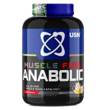 USN Muscle Fuel Anabolic All-In-One Muscle Mass Gainer, Vanilla Flavour - 2kg, Anabolic Creatine Amino BCAA Powder, 54g Protein Powder, 5g Creatine Po