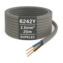SHPELEC Electrical Grey Twin and Earth 6242YH Cable - 2.5mm Mains Socket Ring 20m Length - All Lengths (5m, 10m, 15m & 20m)) (20metres - 2.5mm Twin a