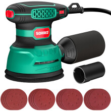 SORAKO Orbital Sander 350W, 125MM Random Orbital Sander, 6 Adjustable Speeds, 16pcs Sandpaper, with Dust Collection and Quick Brake Function, for Sand