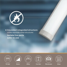 Qsmile 2 Pack 4FT LED Batten Light, PC Body, 32W Bright Cold White 6500K LED Tube Lights, Easy to Install for Offices, Warehouses, Garages, Basements,