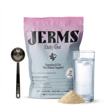 JERMS Daily Gut | Tribiotic Powder with Pre-, Pro- & Postbiotics | 10 Billion CFU + Digestive Enzymes + Feiolix for Metabolic Support | Vegan, No Swee