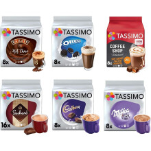 Tassimo Coffee, Tea, Chocolate Pods. Pick Any 3 Packs from 50+ Blends Including Kenco, Costa, L'or, Jacobs, Hot Chocolate, Chai latte, Baileys, Milka,
