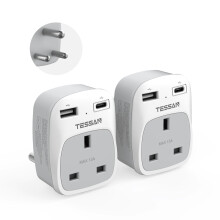UK to South Africa Plug Adapter 2 Pack, TESSAN 3 in 1 Travel Adapter with 2 USB(1 USB C), South Africa Travel Plug for Namibia, Swaziland (Type M)