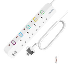 10M Extension Lead with Switches, 4 Way Extension Lead with 3 USB Ports (2 USB-A&1 USB C), Child Safety Protection Power Strip UK Plug Extension Socke