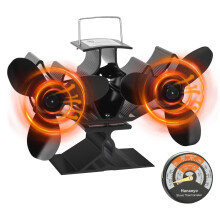 Hanaoyo Newly Log Burner Fan with Twin Motors, Double Heat Powered Fireplace Fan, Silent Efficient Heat Circulation, for Fireplace/Wood Stove/Log Burn