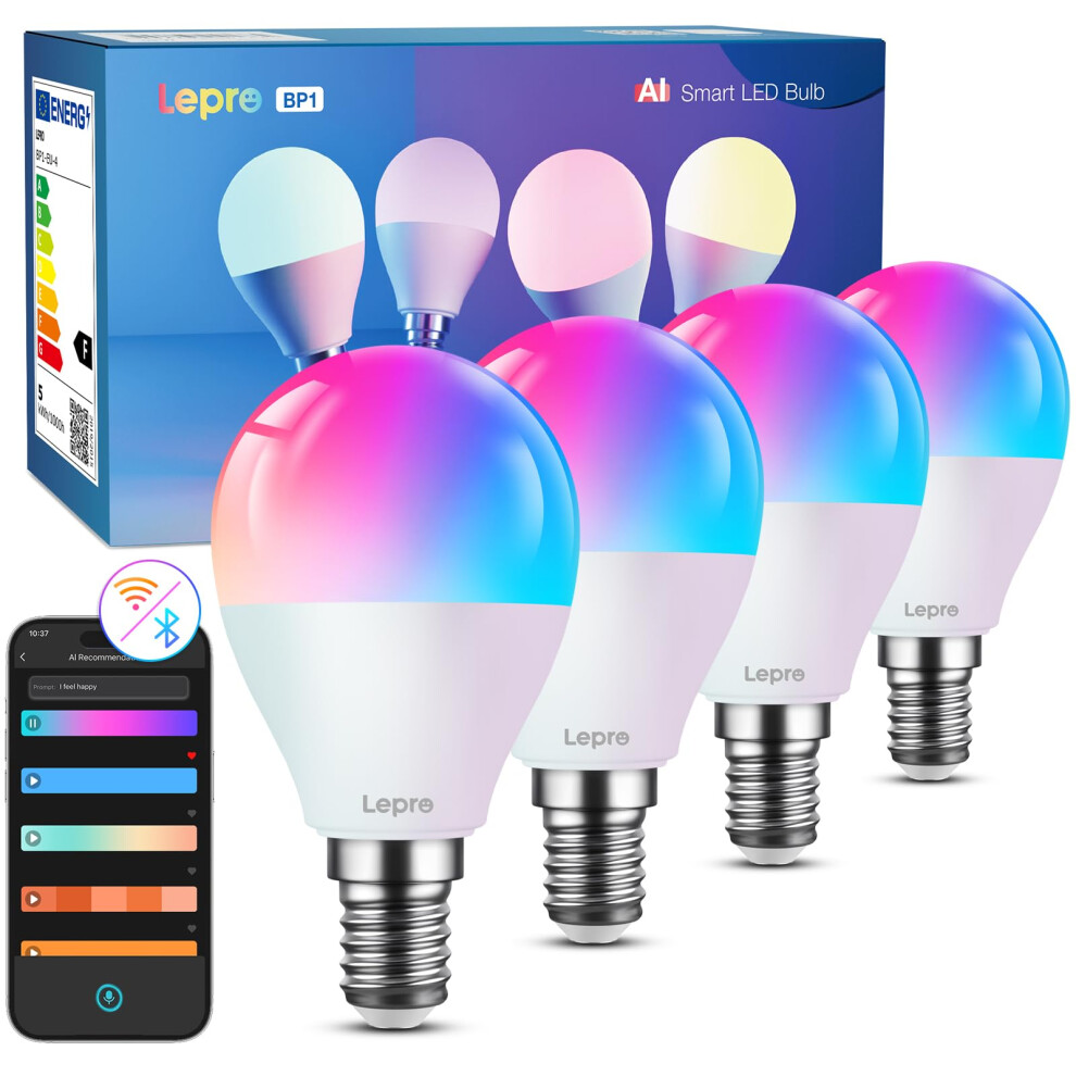 Lepro Bp1 Ai Smart Bulb E14 Rgbww, Works With Alexa & Google Assistant, Music Sync, Colour Changing, 4.9W = 40W, 470Lm Dimmable, App Voice Control, P 73691938