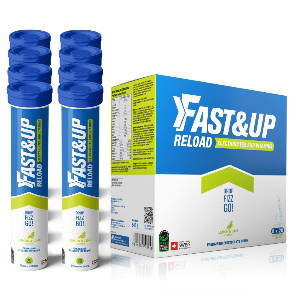 Fast&Up Reload – Energising Electrolyte Drink - Lemon & Lime Flavour - 160 Effervescent Hydration Tablets - Added Vitamin C & B12 - Vegan - Image 3