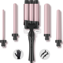Hair Waver Curling Wand Iron Tong, Chopstick, 5 in 1 Hair Curler for Long Hair 10mm-32mm with 2 Crocodile Clips 1 Anti-Scald Silicone Gloves, PTC Cera