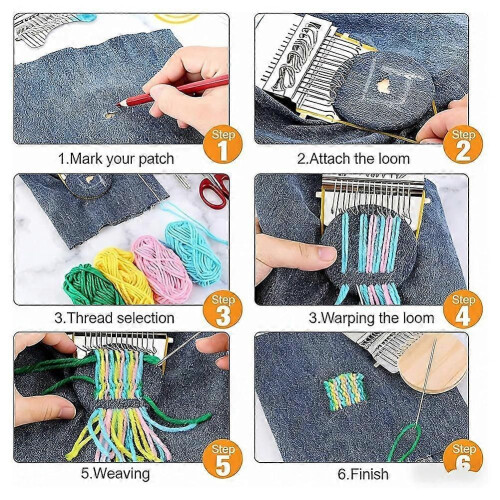 KnitPatch PatchMaker Kit - 100 Colors Embroidery Thread for Mending & Weaving, Complete Sewing Craft Set 1