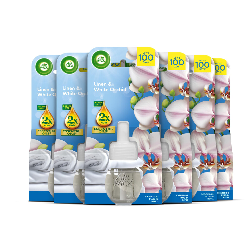 Airwick White Air Wick Linen & Orchid Liquid Electrical Single Refills 6X19ml, Lasting For Up To 100 Days, Air Freshener