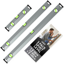 ZENO Spirit Level 3 Set | Shock Proof Spirit Level Set | Torpedo Level with Magnetic Base | 3 Bubbles 45 90 180 | Silver | 300mm, 600mm, 1000mm