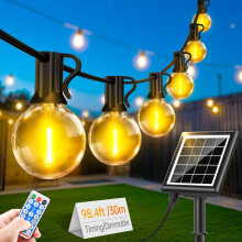 Solar String Festoon Lights Outdoor - Remote Control 30M / 98.4ft USB Rechargeable IP44 Waterproof LED Garden Light Weatherproof Solar Powered Outside