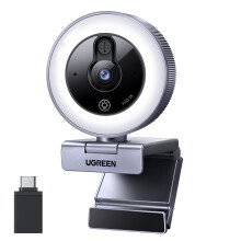 UGREEN 2K/30fps Webcam for PC, Full HD Webcam for Laptop, Noise Canceling Microphone, Adjustable Ring Light, USB Web Cam Camera for Live Streaming, Zo