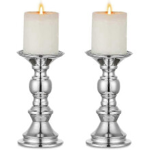 2 Pcs Silver & Gold Metal Pillar Candle Holders, Wedding Centerpieces Candlestick Stand for Candles